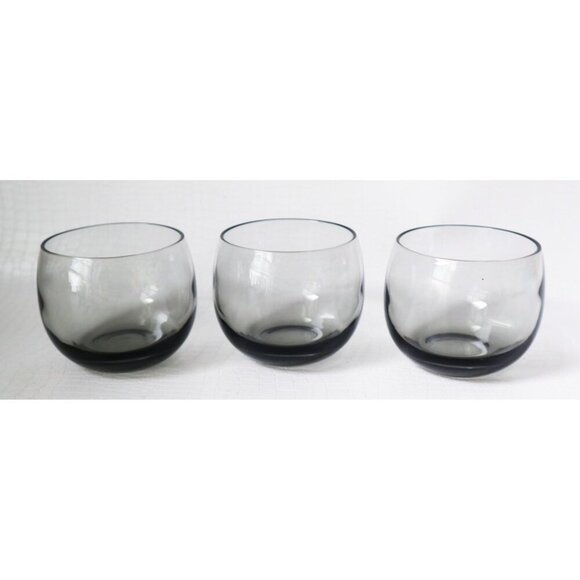 6 Vintage Libbey Selene Glasses Smokey Grey Glass Roly Poly Lowball Wine Tumbler - Picture 2 of 5